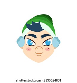 Isolated green winter man christmas emoji cute face vector illustration