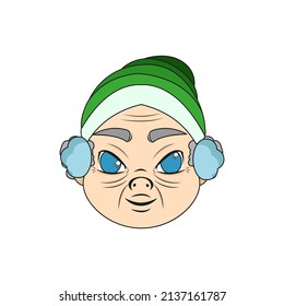 Isolated green winter old man christmas borderline cute face vector illustration