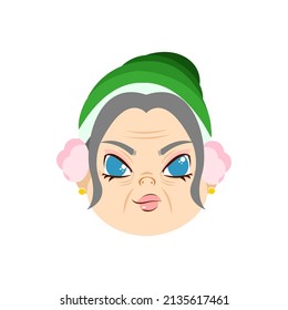 Isolated green winter old woman christmas emoji cute face vector illustration