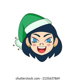 Isolated green woman christmas borderline cute face vector illustration
