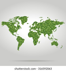 Isolated green world map fill with leaves