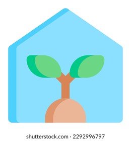 Isolated greenhouse in flat icon on white background. Glasshouse, hothouse glass, agriculture, plant, home