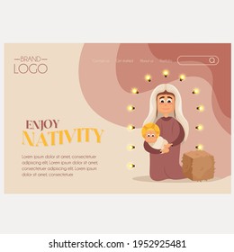Isolated greeting card nativity beige birth jesus icon- Vector