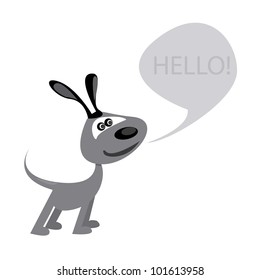 Isolated grey cartoon dog with sign (add your own message) . vector illustration.