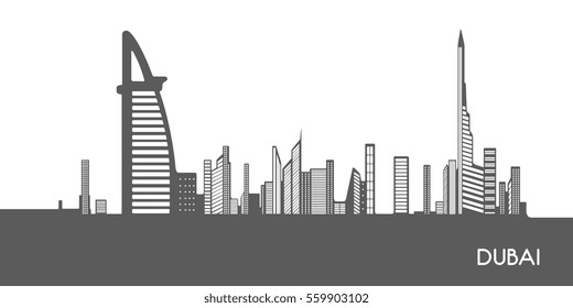 Isolated grey cityscape of Dubai, Vector illustration