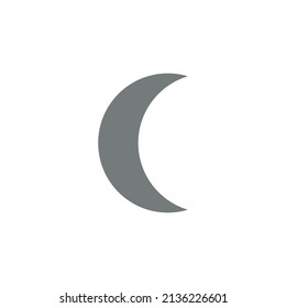 Isolated grey crescent moon icon symbol on white background