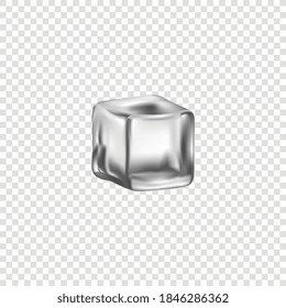Isolated grey ice cube on transparent background - realistic piece of water freeze for cocktails and cold drinks. Vector illustration.
