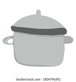 Isolated grey kitchen pan with lid in cartoon style. Vector illustration