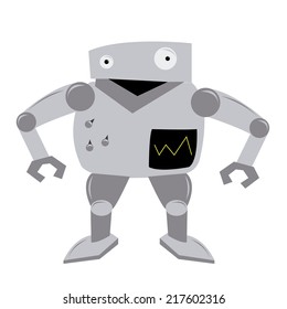 an isolated grey robot on a white background