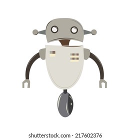 an isolated grey robot on a white background
