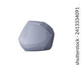 Isolated grey stone, flat cartoon style vector illustration for game design on white background. Simple icon cobblestone. Boulder or gem, part of rock. Nature object for app and ui.