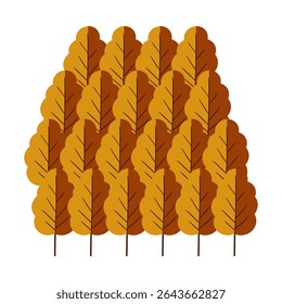 Isolated group of autumn trees, abstract autumn forest, simple flat illustration. Suitable for autumn projects, backgrounds, design elements, and autumn holiday decorations.