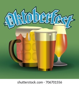 Isolated group of beer glasses and mugs, Oktoberfest Vector illustration