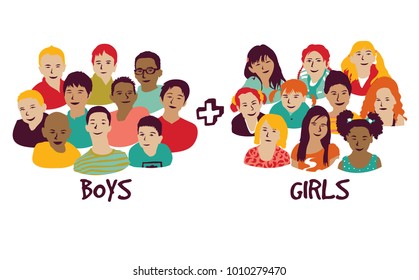 Isolated group boys and girls.