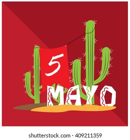 Isolated group of cactus with text on a colored background