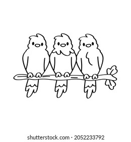 Isolated group of cute birds on a branch Vector illustration