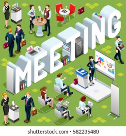 Isolated Group of Diverse Isometric Business People. 3D meeting infograph crowd with standing walking casual people icon set. Conference handshake hand shake lot collection vector illustration