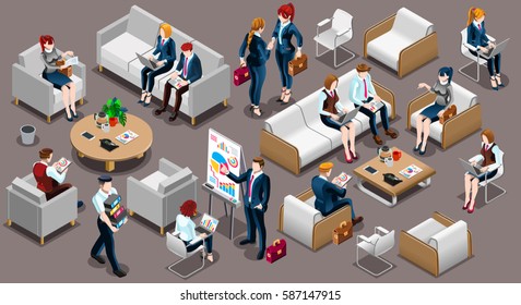 Isolated Group of Diverse Isometric Business People. 3D meeting infograph crowd with standing walking casual people icon set. Conference handshake hand shake lot collection vector illustration - Shutterstock ID 587147915