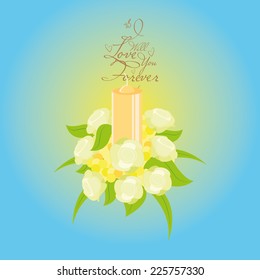 an isolated group of flowers with text on a colored background