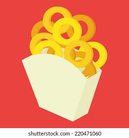 an isolated group of fried onions on a red background
