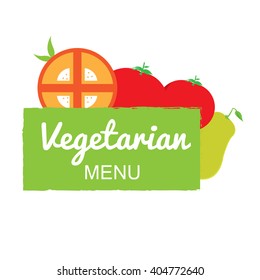Isolated group of fruits and vegetables on a white background with text