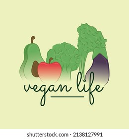 Isolated group of fruits and vegetables Vegan life poster Vector
