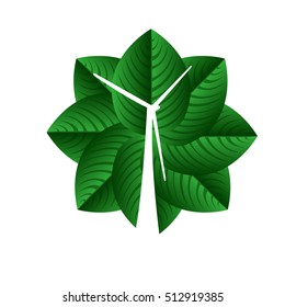 Isolated group of leaves with a silhouette of a windmill, Clean energy vector illustration