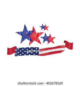 Isolated group of stars with textures and a ribbon with text and the american flag