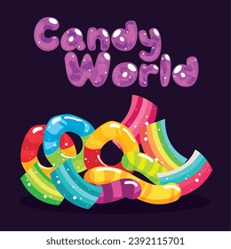 Einzige Gruppe von Würm und runden Bonbons Candy World Poster Vektorgrafik