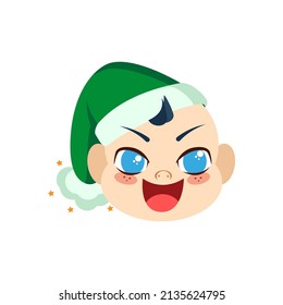 Isolated grren baby christmas emoji cute face vector illustration