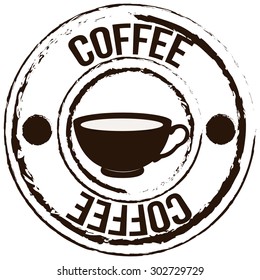 Isolated grunge label with a silhouette of a cup. Vector illustration