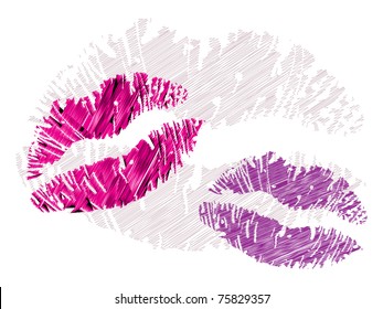isolated grunge lips print on white - illustration