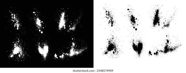 Isolated grunge texture black and white color vector brush stroke splatter background set