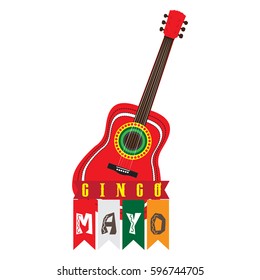 Isolated guitar with party ornaments, Cinco de mayo vector illustration