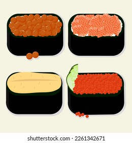 Isolated gunkan sushi set collection on white background