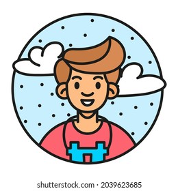 Isolated guy with binoculars on his neck Camping sticker Vector