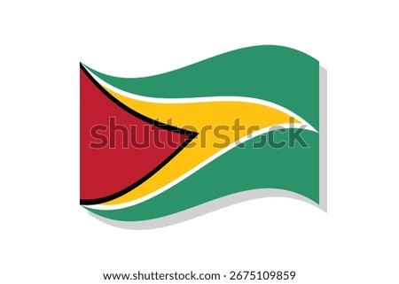 Isolated Guyana flag design. Guyana wavy flag digital vector 3d illustration. Fluttering flag. Grey shadow, white background.