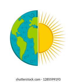 Isolated half earth with a sun. Vector illustration design