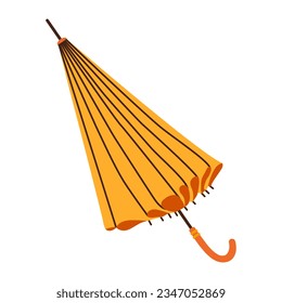 Isolated half folded yellow umbrella walking stick in flat style on white background