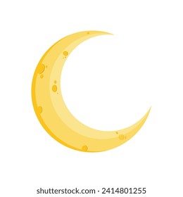 Isolated half moon yellow bright, for lunar even, Ramadan, Chinese, Islamic Religion Graphic element