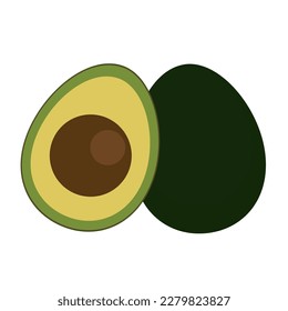 Isolated of half and whole avocado fruits graphic design element on white background.