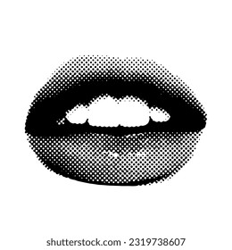 Isolated Halftone mouth element. Collage design lips in trendy magazine style. Vector illustration with vintage grunge punk cutout element.