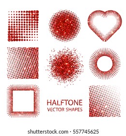 Isolated halftone shapes made of red glitter. Vector illustration.