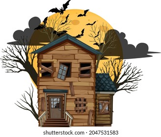 Isolated halloween abandoned house  illustration