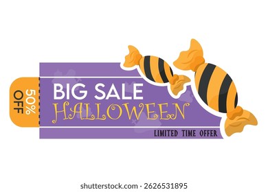 Isolated halloween discount label with candies icon Vector illustration