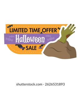 Isolated halloween discount label with a zombie hand icon Vector illustration