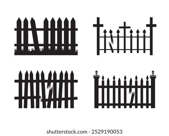 Isolated Halloween Fence Flat Vector Illustration Set