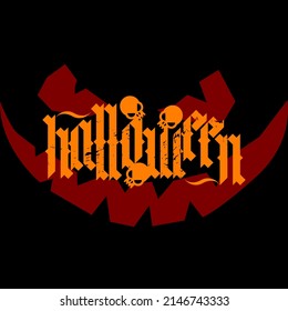 Isolated Halloween gothic style title print design and smiling face on black background