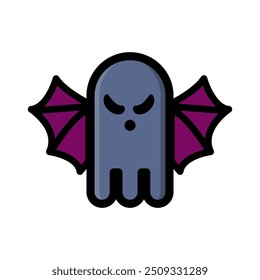 Isolated Halloween Holiday Icon Concept. Cute Ghost Cartoon Icon Illustration with Bat Wings