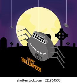 Isolated halloween icon on a landscape with a moon